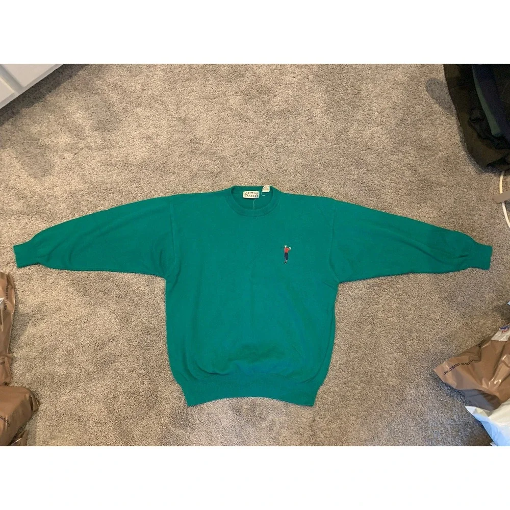 Vintage Cotton Traders Sweater XL Green Knit Pullover Cotton Golf Grandpa Core